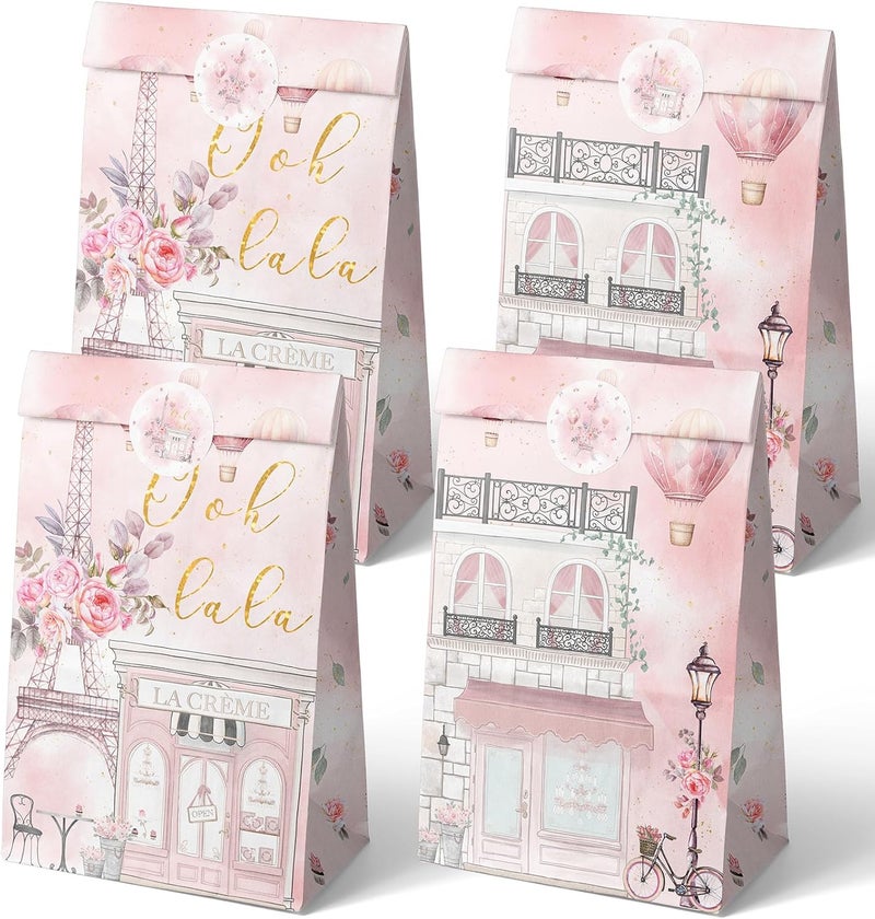 Outego 24 Paris Party Favor Bags with Stickers Paris Goodie Bags Paris Party Favors for Kids Paris Themed Birthday Party Supplies - Image 1